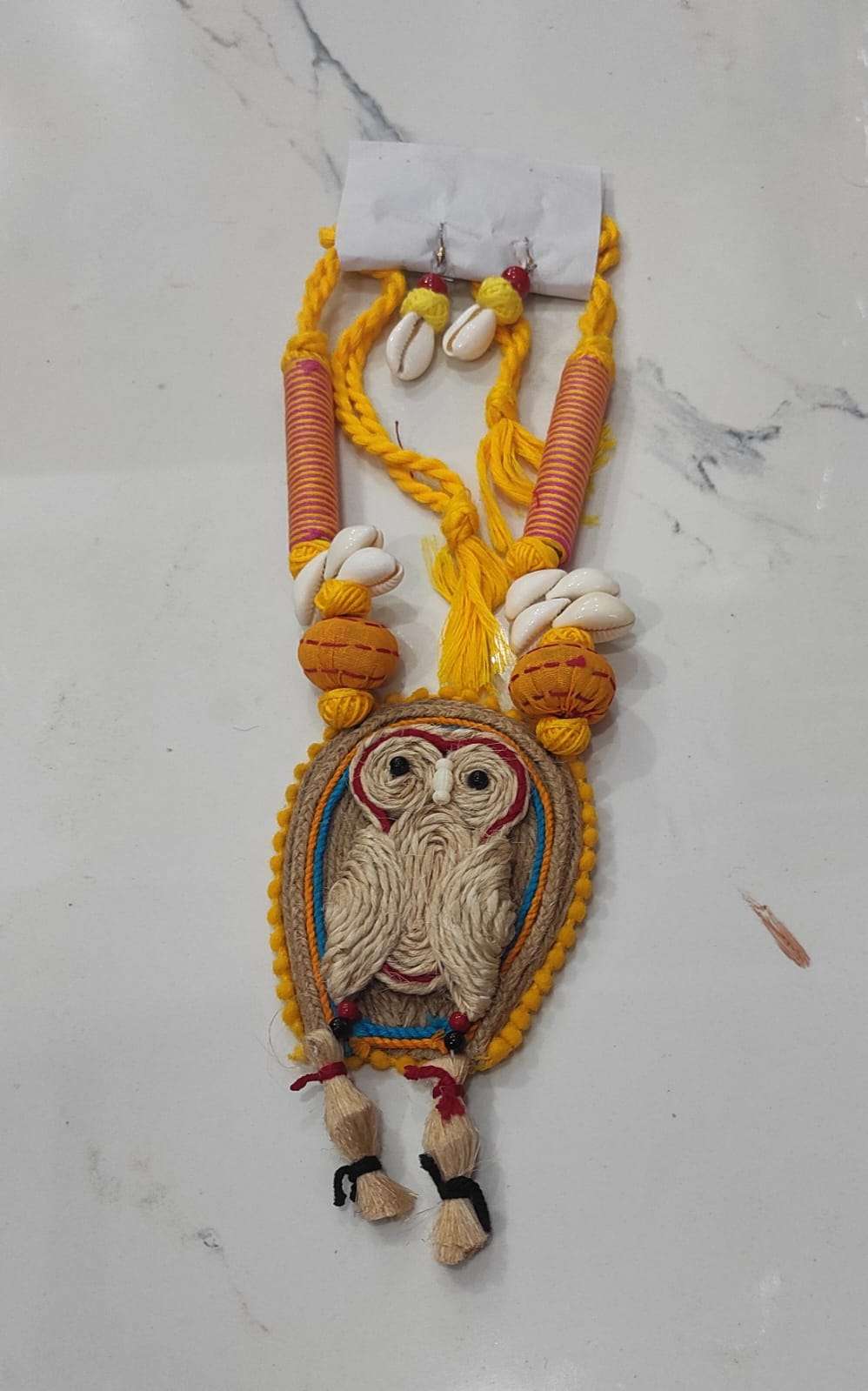 Jute Necklace Set | Handicraft | Jute Necklace Set | Deep Yellow Jute Owl Necklace Set